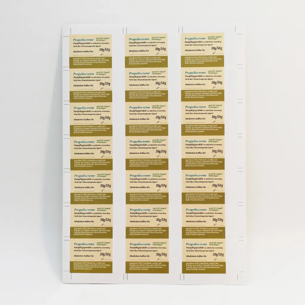 Propoliscreme-Etiketten "Natur Pur" eckig - für Salbentiegel hoch