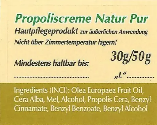Propoliscreme-Etiketten "Natur Pur" eckig - für Salbentiegel hoch